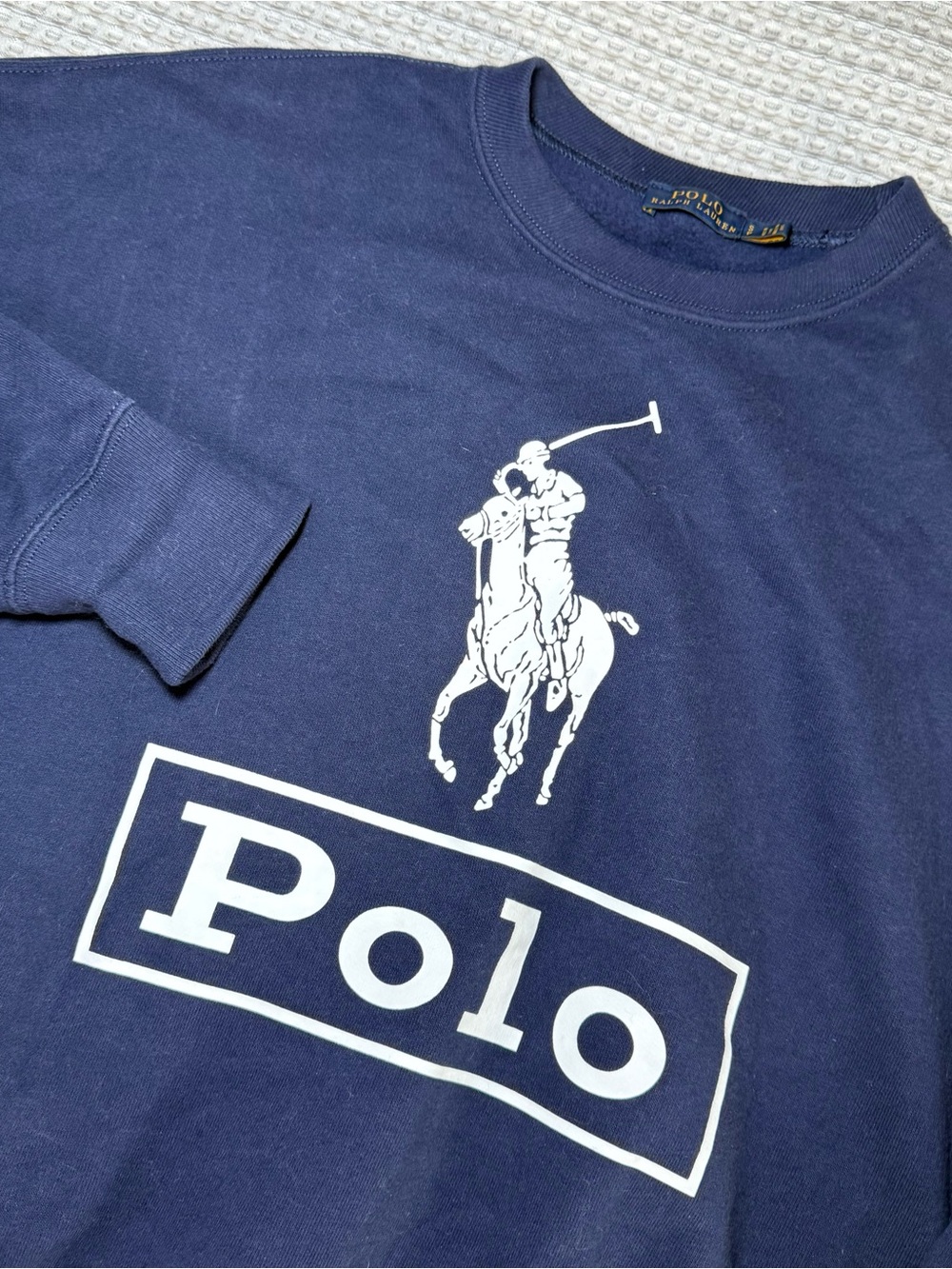 Polo Ralph Lauren Sweatshirt Womens Small Big Pony Spell Out Crew Neck Navy